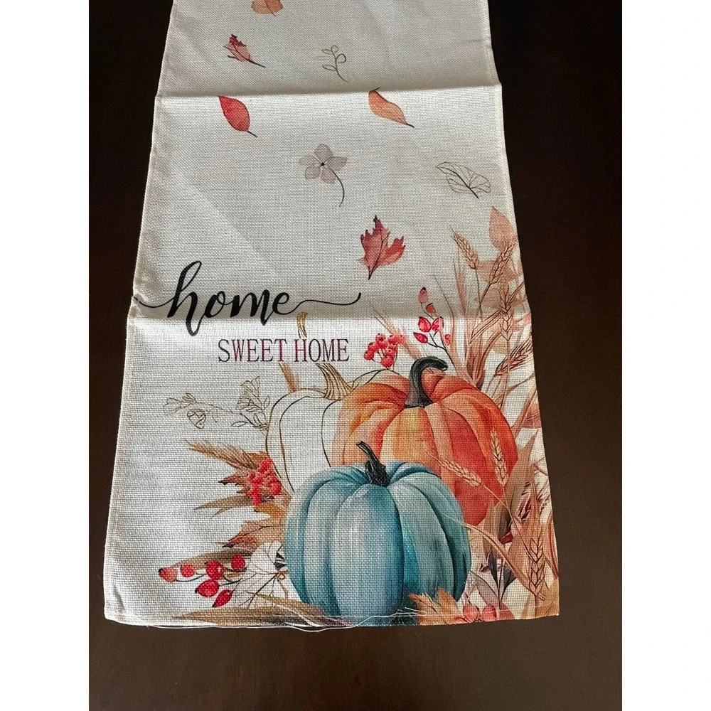 1pc Autumn Home Sweet Home Pumpkins Table Runner  72 Inches Long Burlap